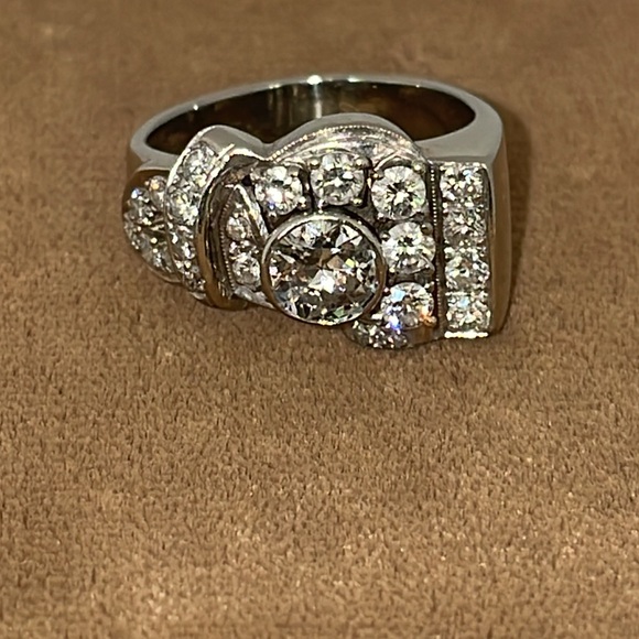 Heavy Solid 14K White Gold Natural +/- 2.00CTW Diamond Bezel Antique Ring Custom - Picture 15 of 17